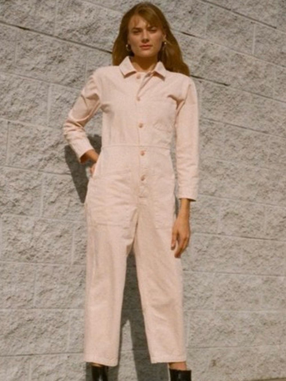 Bliss and Mischief Flight Jumpsuit Light Pink Blush Denim Size Small